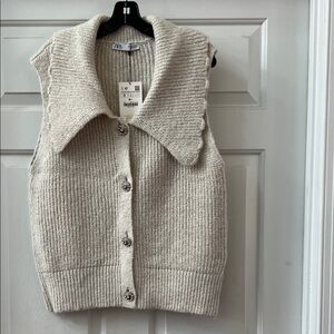 Zara Beige Button-Up Sweater Vest